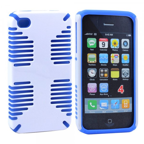 Wholesale iPhone 4 4S Hybrid Grip Case (White-Blue)